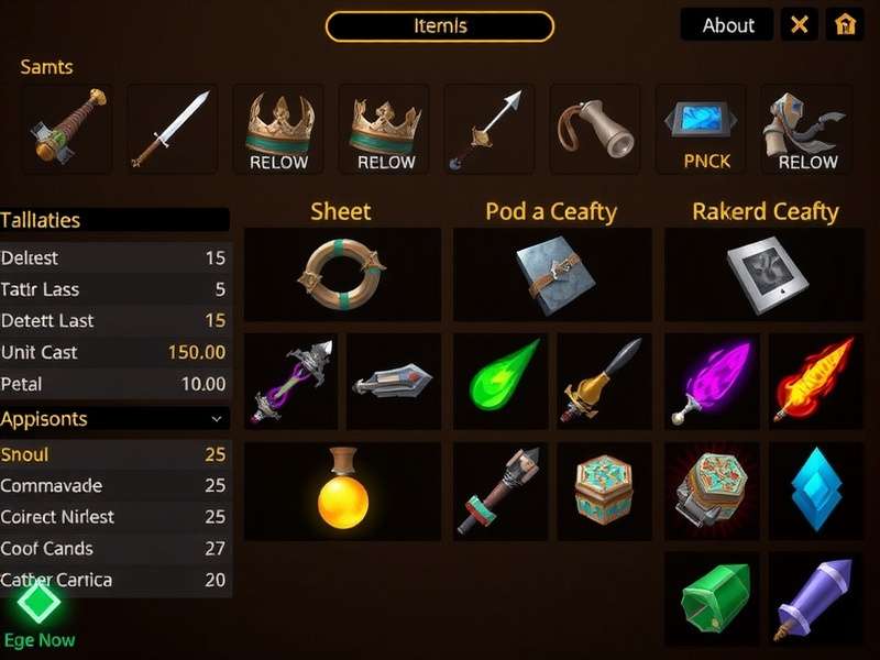 Showcase of various Peak Game items including weapons, potions, and artifacts