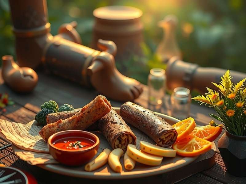 In-game screenshot of a lavish feast table in Peak Game with various food buff icons visible