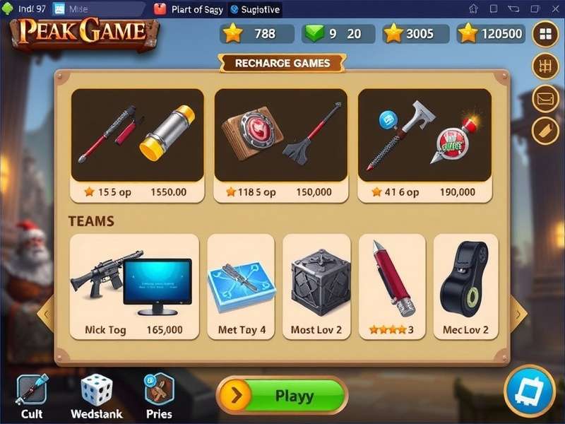 Visual guide showing the Peak Game item recharge interface on multiple screens